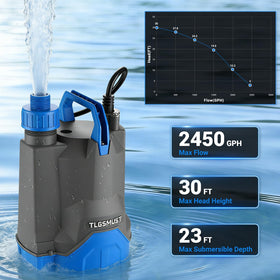 Tlgsmust submersible pump with carry handle for easy portability and draining tasks