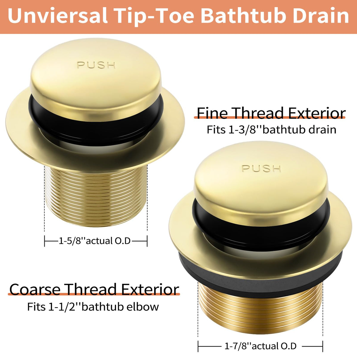TLOZX Brass Adapter for Drain showing universal fit for most tub elbows