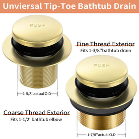 TLOZX Brass Adapter for Drain showing universal fit for most tub elbows