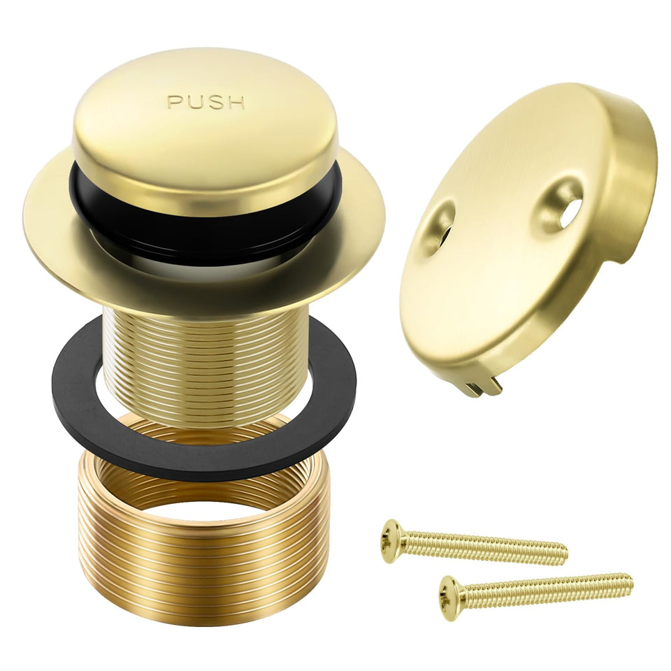 TLOZX Gold Bathtub Drain Tip-Toe assembly with easy press-to-close action