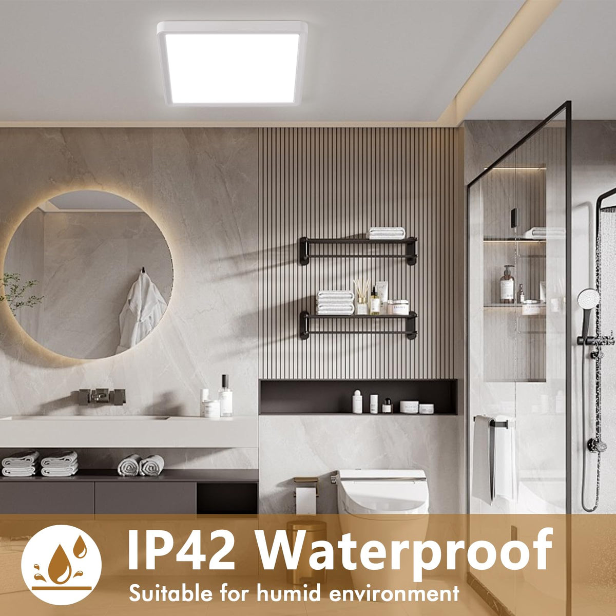 TLZ Lighting 12-in square LED flush mount close-up showing slim design and diffusion