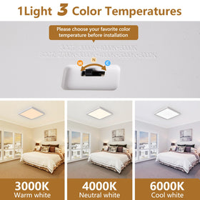 TLZ Lighting 12-in square LED flush mount close-up diffusion for even light
