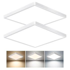 TLZ Lighting 12-in square LED flush mount front view for bright living room illumination