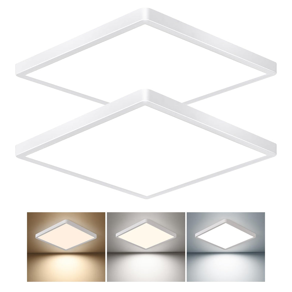 TLZ Lighting 12-in square LED flush mount front view for bright living room illumination
