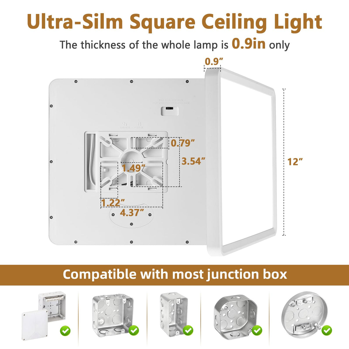 TLZ Lighting 12-in square LED flush mount in living room ambiance setting