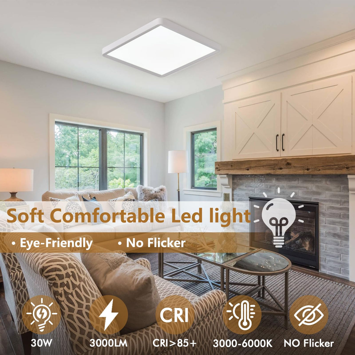 TLZ Lighting 12-in square LED flush mount IP42 rated for moisture in damp spaces