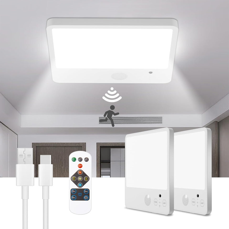 Tnight rechargeable ceiling light with remote in a 2-pack for broader coverage.