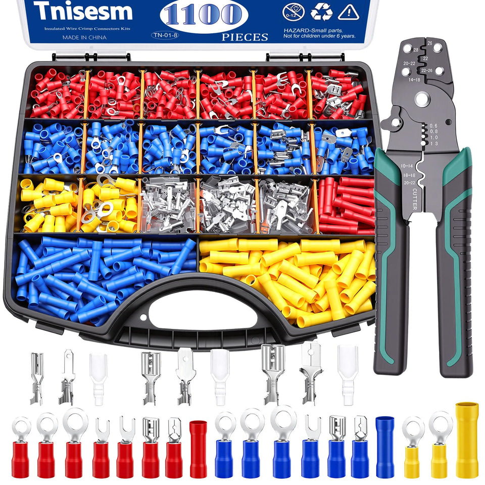 Tnisesm 1100pcs wire connectors kit in a compact storage box for organization