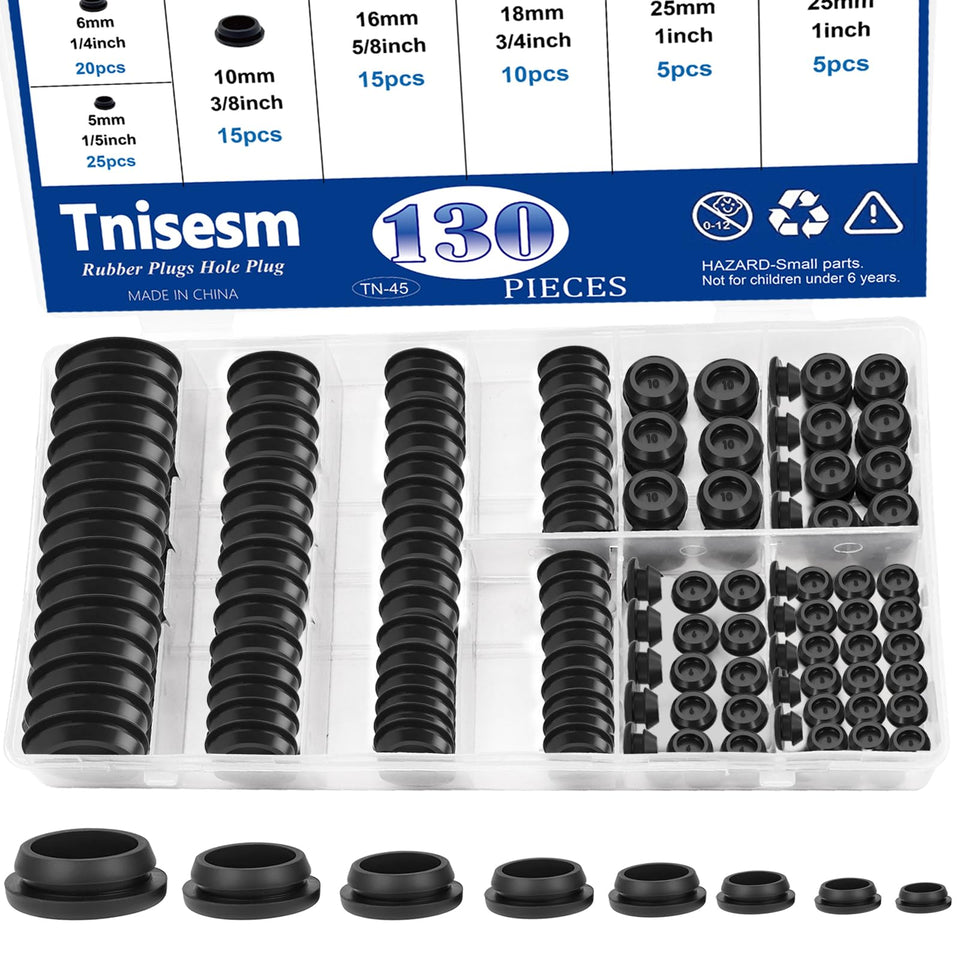 Tnisesm 130Pcs silicone hole plugs organized in a clear box for quick repairs