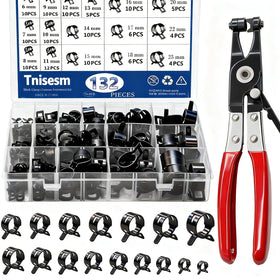 Tnisesm 132Pcs clamps neatly stored in box for quick sizing.