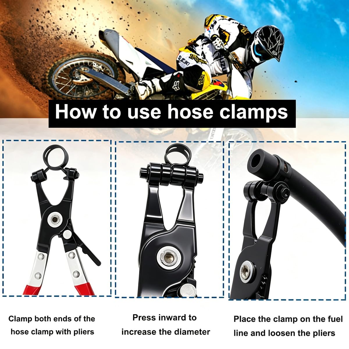 Tnisesm clamps for vacuum and air hoses showing versatility.