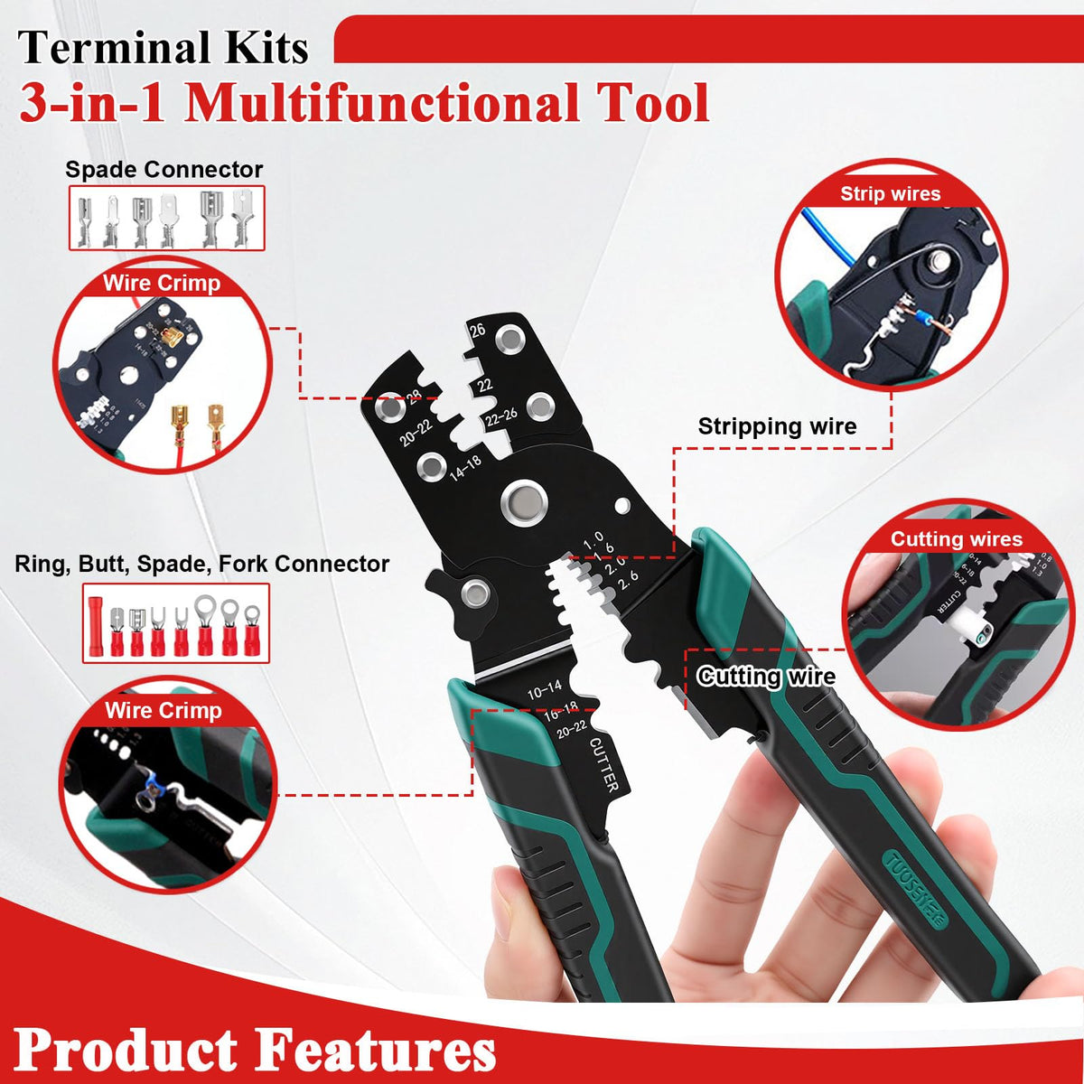 Tnisesm color-coded AWG terminals red blue yellow for quick identification