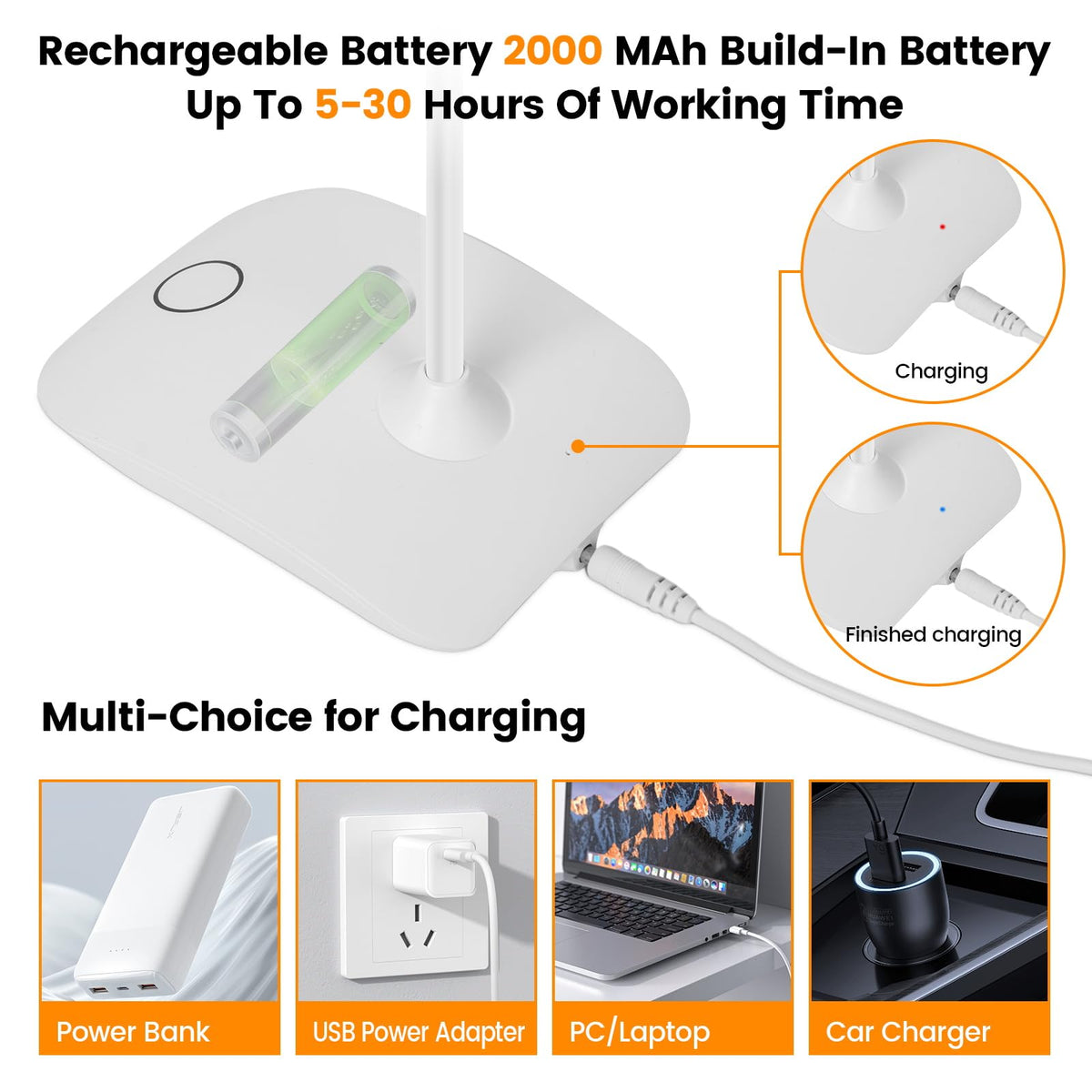 TNNOP battery powered desk lamp touch-control colors offers quick mood lighting.