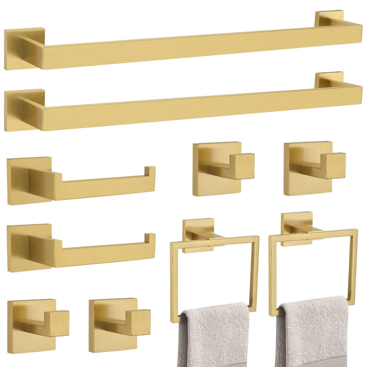 TNOMS brushed gold 10-piece set overview highlights durable finish for modern bathrooms.