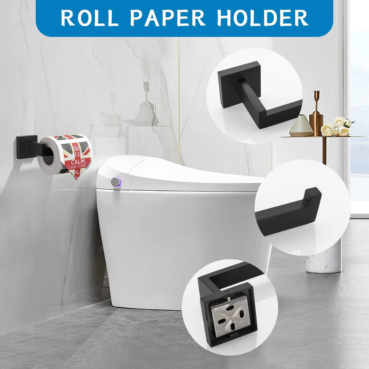TNOMS matte black finish with concealed mount enhances modern bathroom style