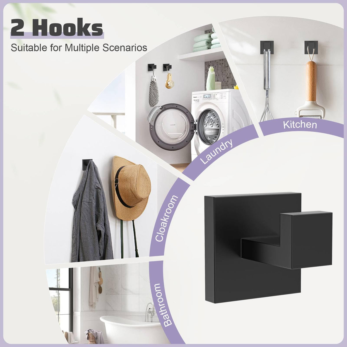 Towels neatly hung on TNOMS matte-black 5-piece set in bathroom