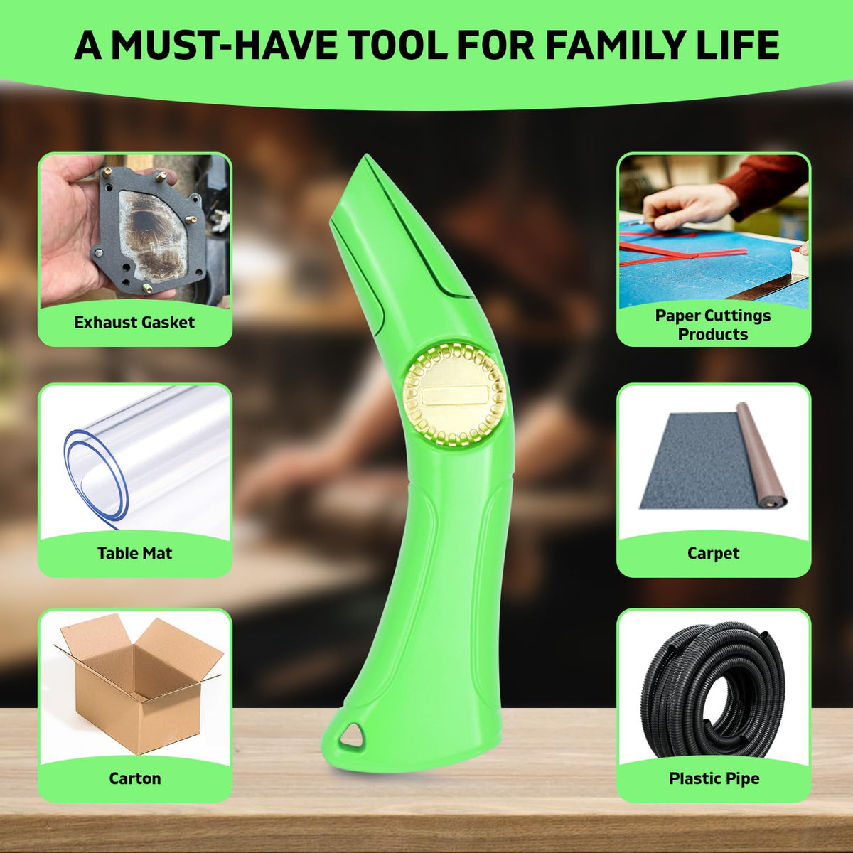 Tntleays versatile knife for drywall, carpet, duct, and cardboard projects.
