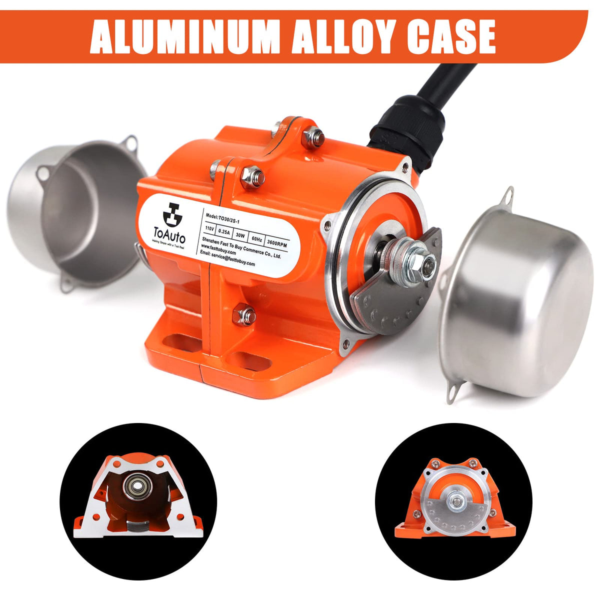 TOAUTO upgraded power cable protects the motor during long-running vibration tasks.