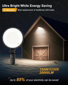 Toberich 6500K daylight brightness from the 2-pack for clear outdoor lighting.