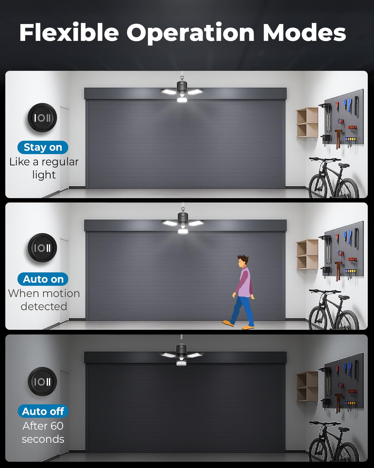 Toberich light offers three modes for flexible use