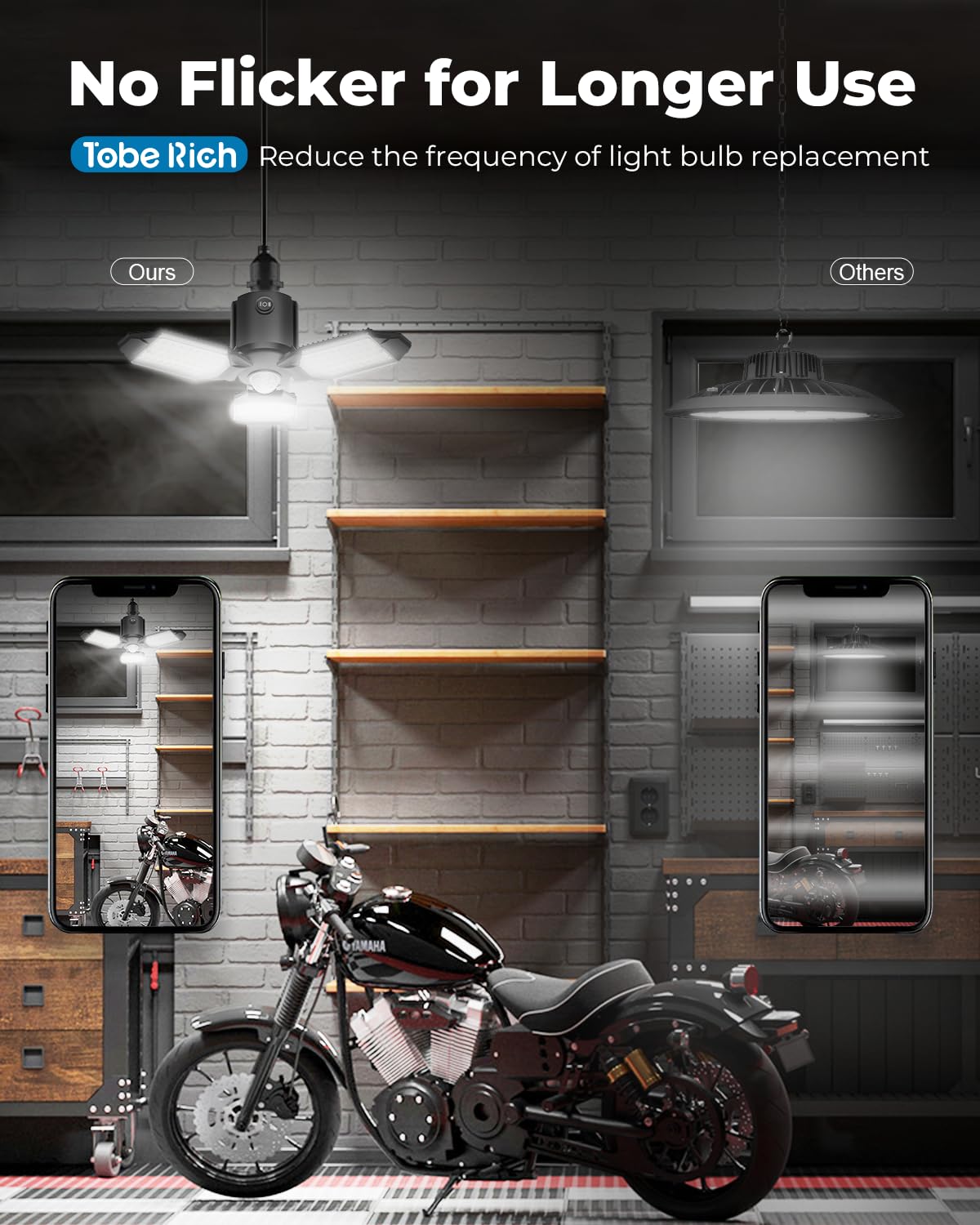 Toberich wide-coverage design brightens corners and work areas.