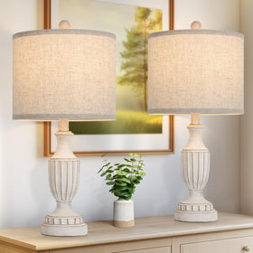 TOBUSA 22-inch farmhouse lamp base detail showcasing antique white resin craftsmanship