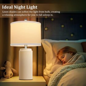 TOBUSA ceramic table lamp – cream vertical stripe adds vintage farmhouse charm.