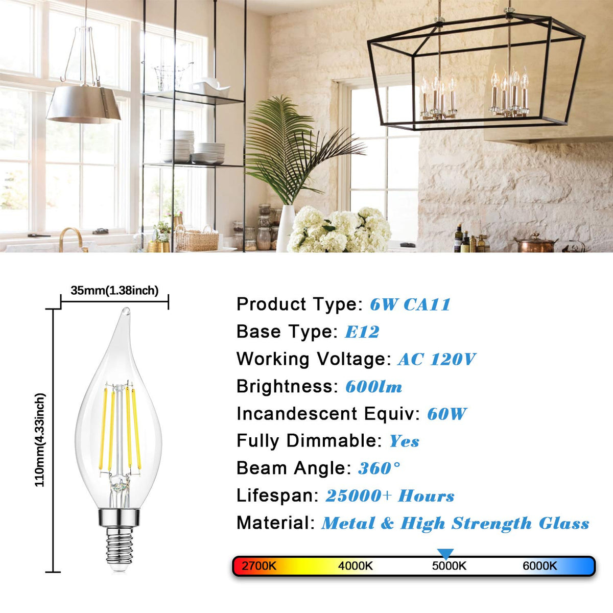 TOBUSA clear filament Edison bulb with flame tip adds vintage charm