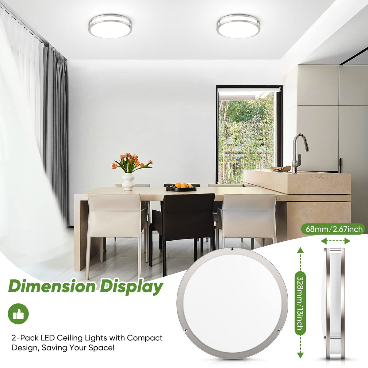 TOBUSA dimmable ceiling light compatible with most dimmers for tailored brightness.