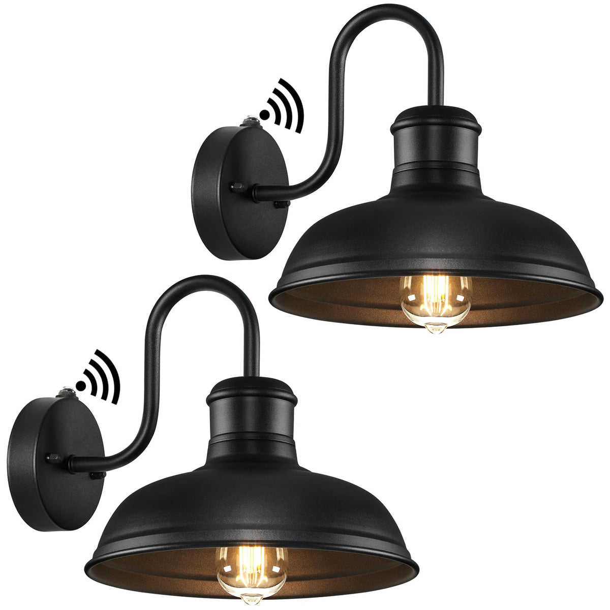 TOBUSA dusk-to-dawn wall sconce on matte black finish lighting the porch