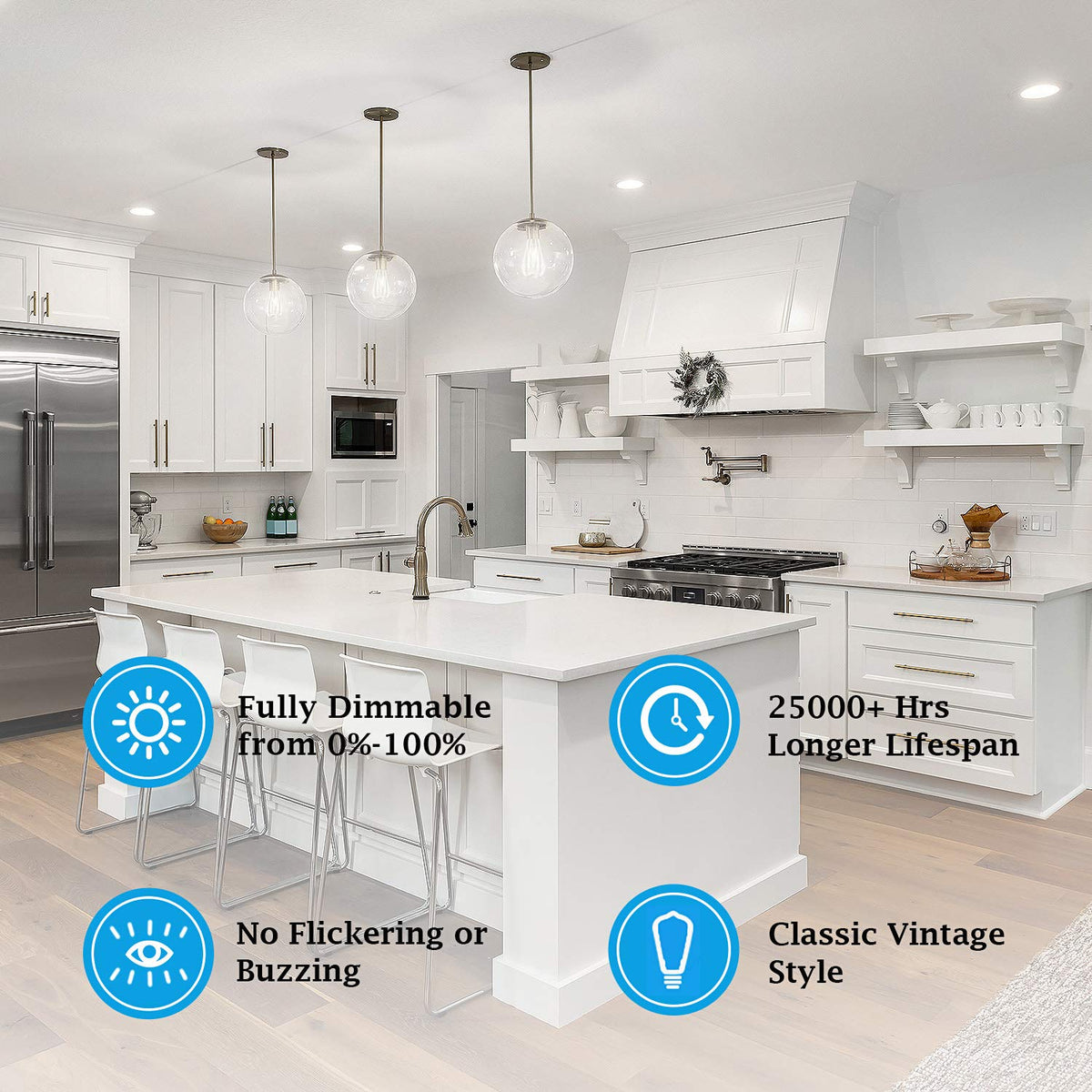 TOBUSA Edison-style bulb with 5000K daylight ideal for kitchens and workspaces