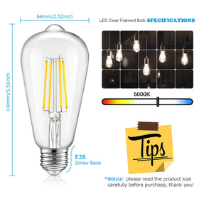 TOBUSA filament LED bulb with dimmable E26 base for energy saving