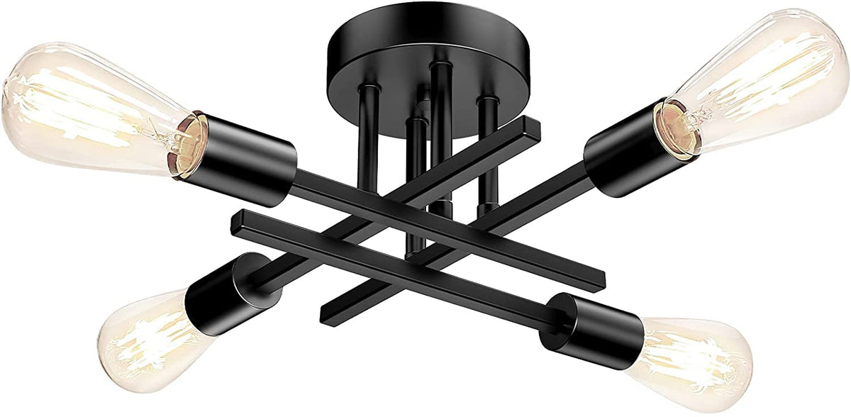 TOBUSA semi flush mount matte black overview showcasing modern Sputnik style for living spaces.