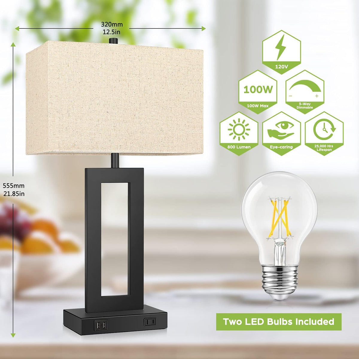 TOBUSA Set 2 cream fabric shade diffuses light for cozy ambience.