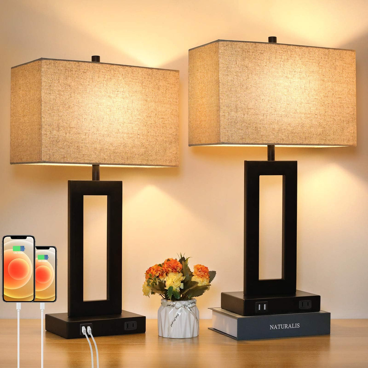 TOBUSA Set 2 lamp base with sturdy metal stand for stable bedside lighting.
