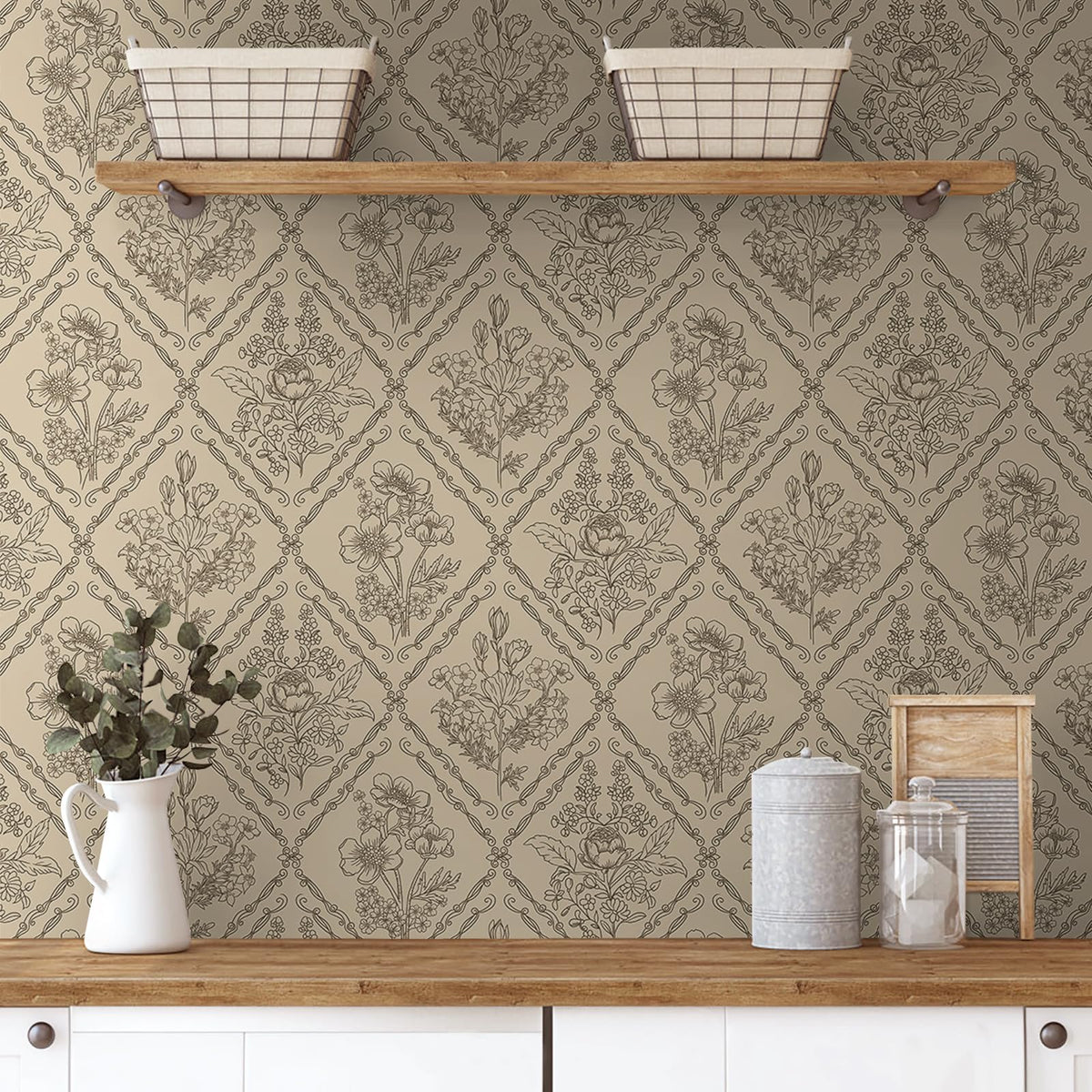 Toduso floral wallpaper brown boho pattern enhances walls with a warm natural look.