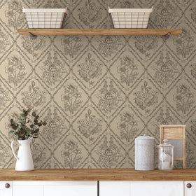 Toduso floral wallpaper brown boho pattern enhances walls with a warm natural look.