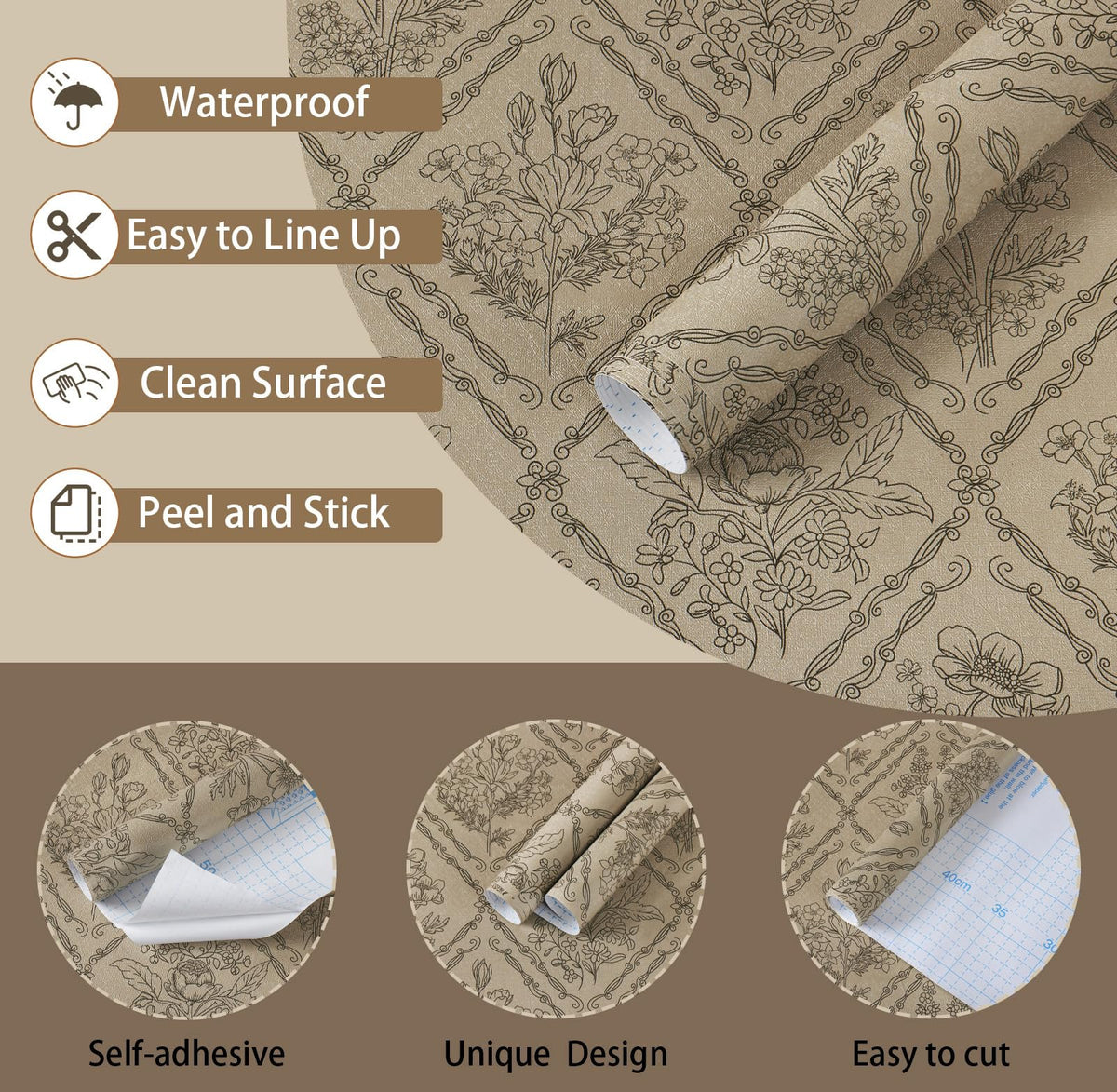 Toduso peel stick wallpaper shows back grid for precise cutting.
