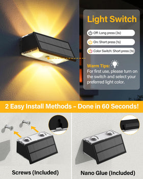 Toeuie solar fence light ip65-weatherproof design withstands rain and snow