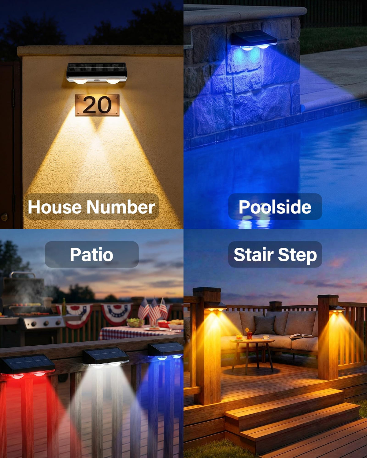 Toeuie deck, pool, and wall lighting enhances nighttime decor