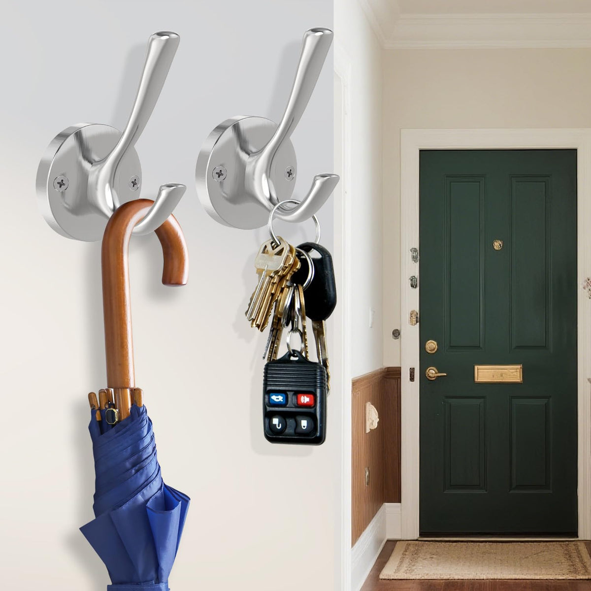 TOFIIGREM brushed nickel wall hook closeup shows durable, rust-proof finish.