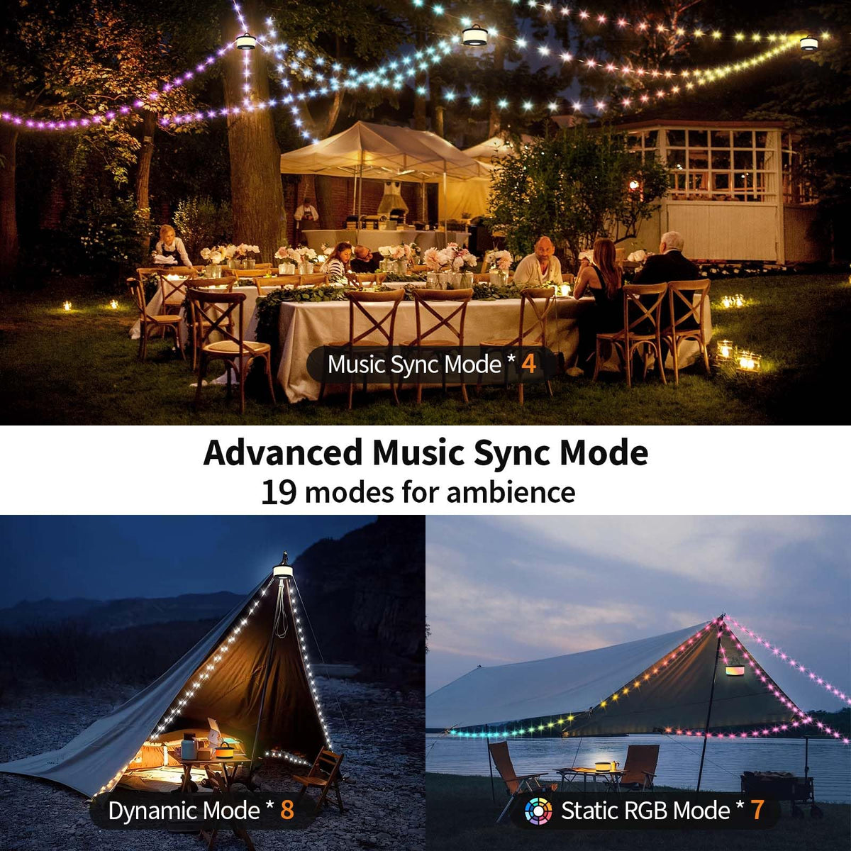 TOHETO 32.8 ft mood light string delivers wide coverage for tents and yards.