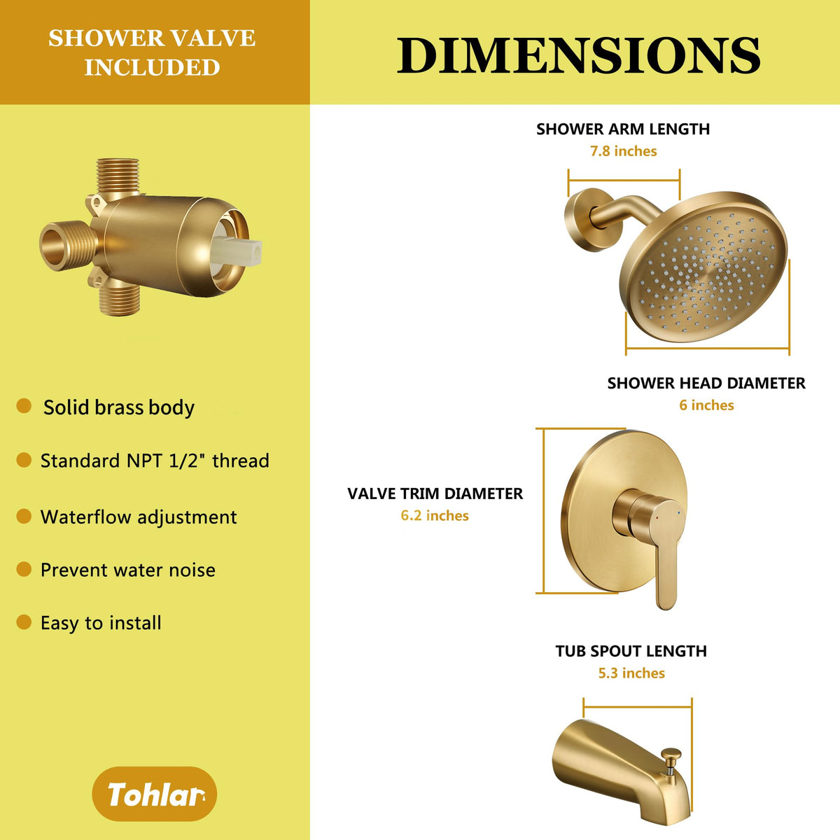 Tohler brushed gold finish detail adds understated luxury and durability