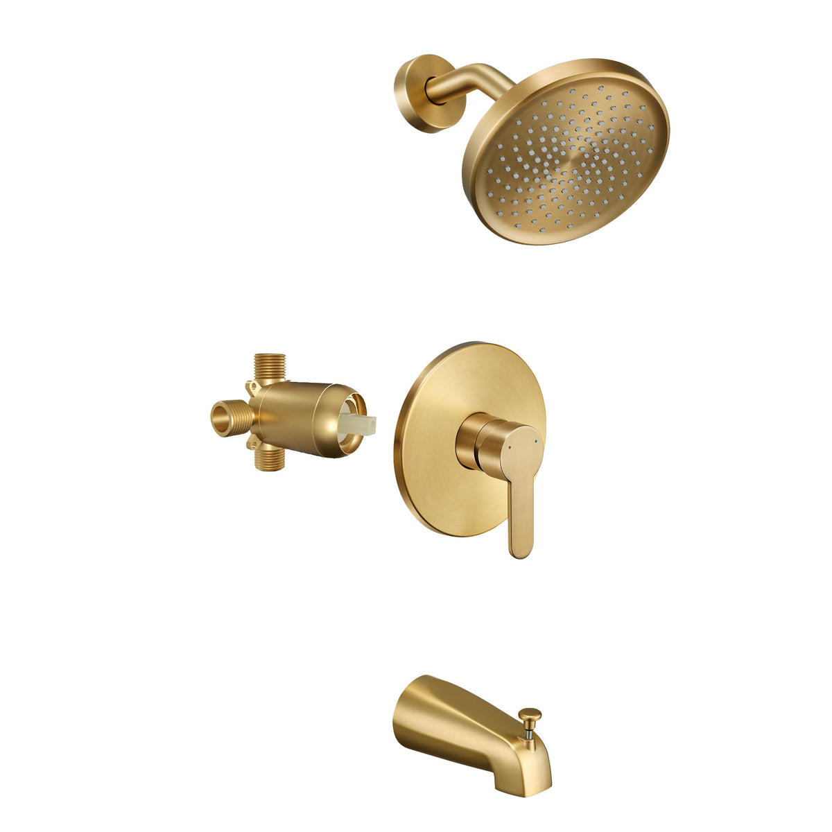 Tohler gold shower faucet set with 6 inch rain head for a spa-like shower experience