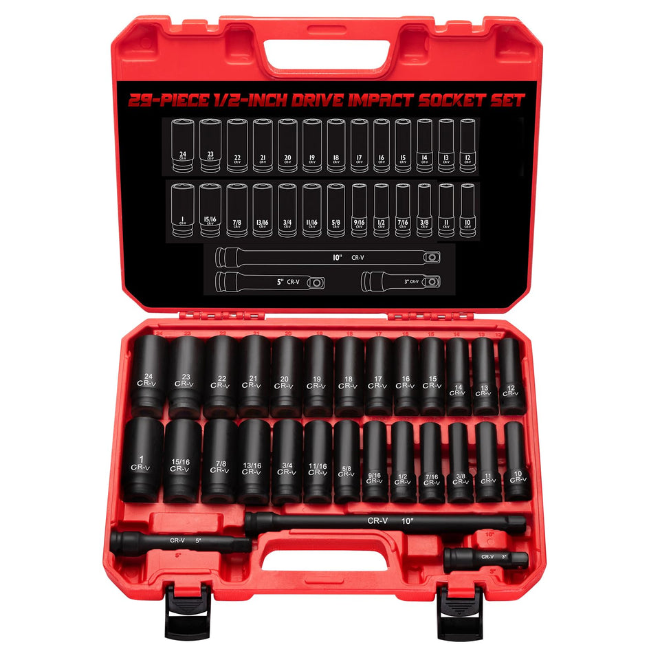 TOHOME 29-piece drive impact socket set in case for quick access
