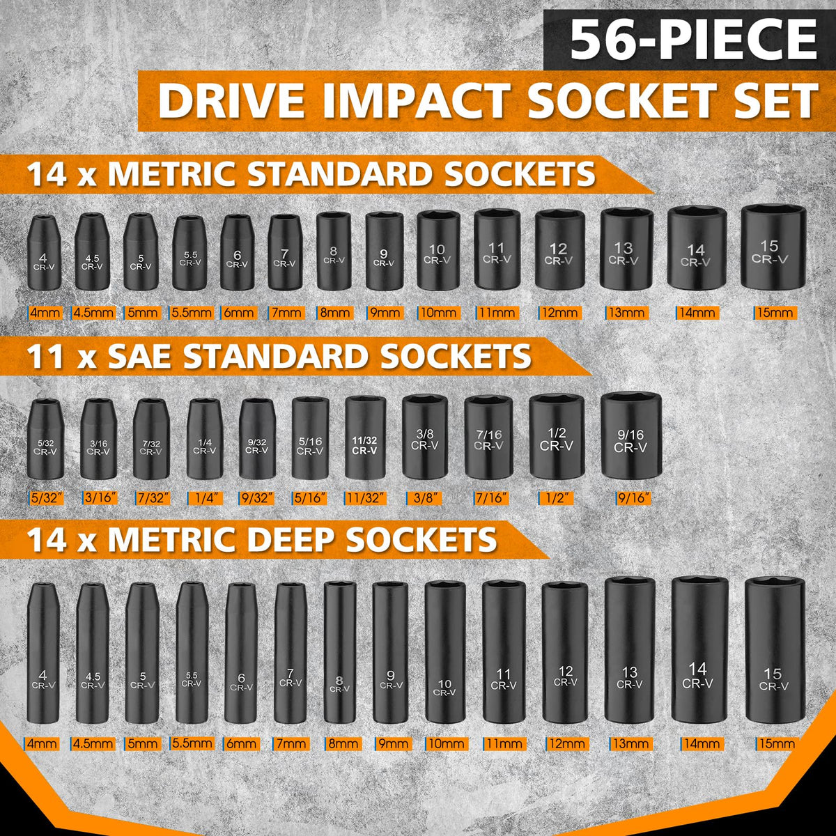 TOHOME laser etched socket sizes for quick, accurate identification in dim light
