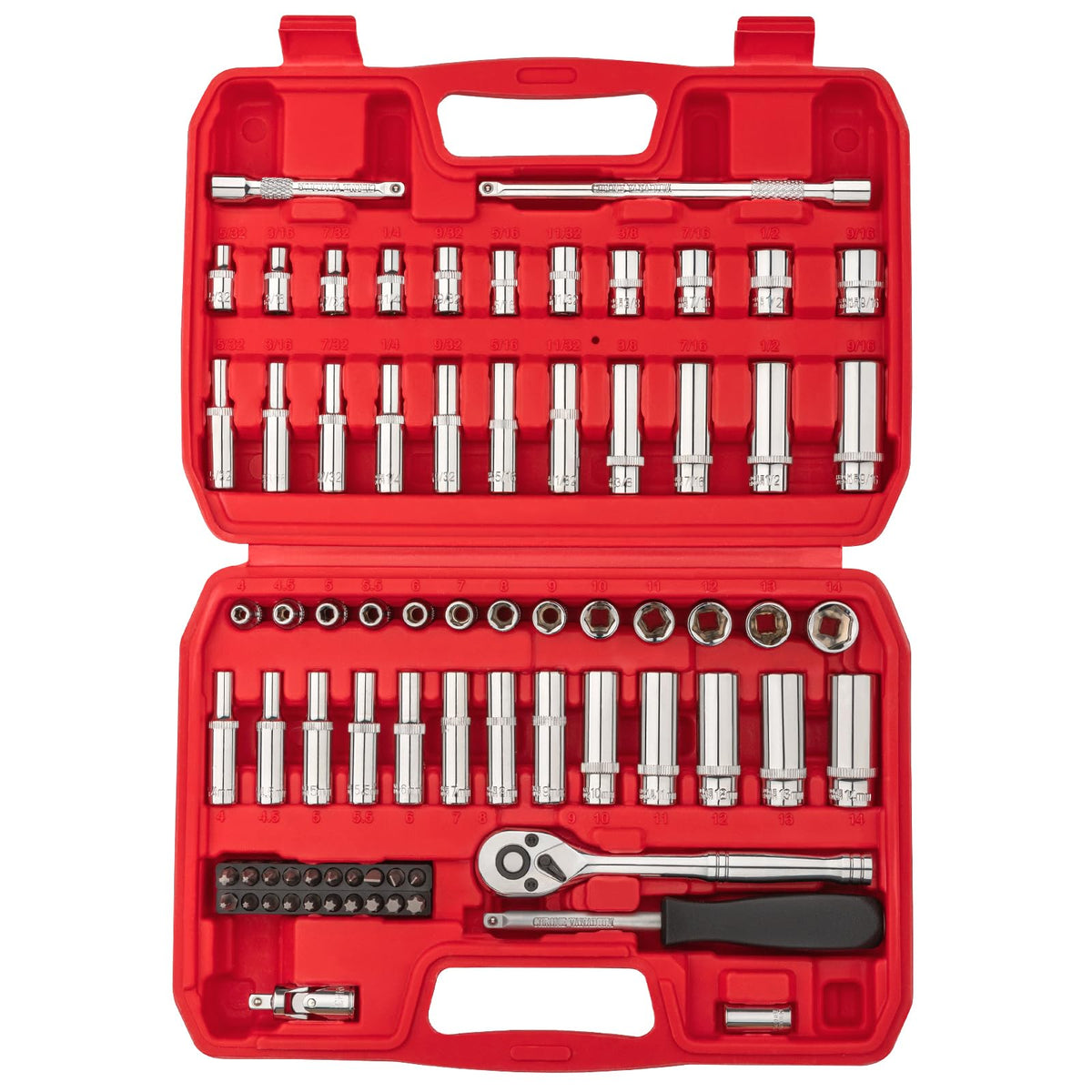 TOHOME 1/4 inch drive socket set with chrome-vanadium finish for durable mechanical work