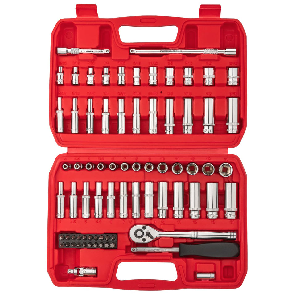 TOHOME 1/4 inch drive socket set with chrome-vanadium finish for durable mechanical work