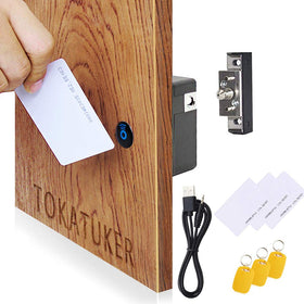 Tokatuker Invisible Cabinet Lock installed on a wooden cabinet for concealed access.