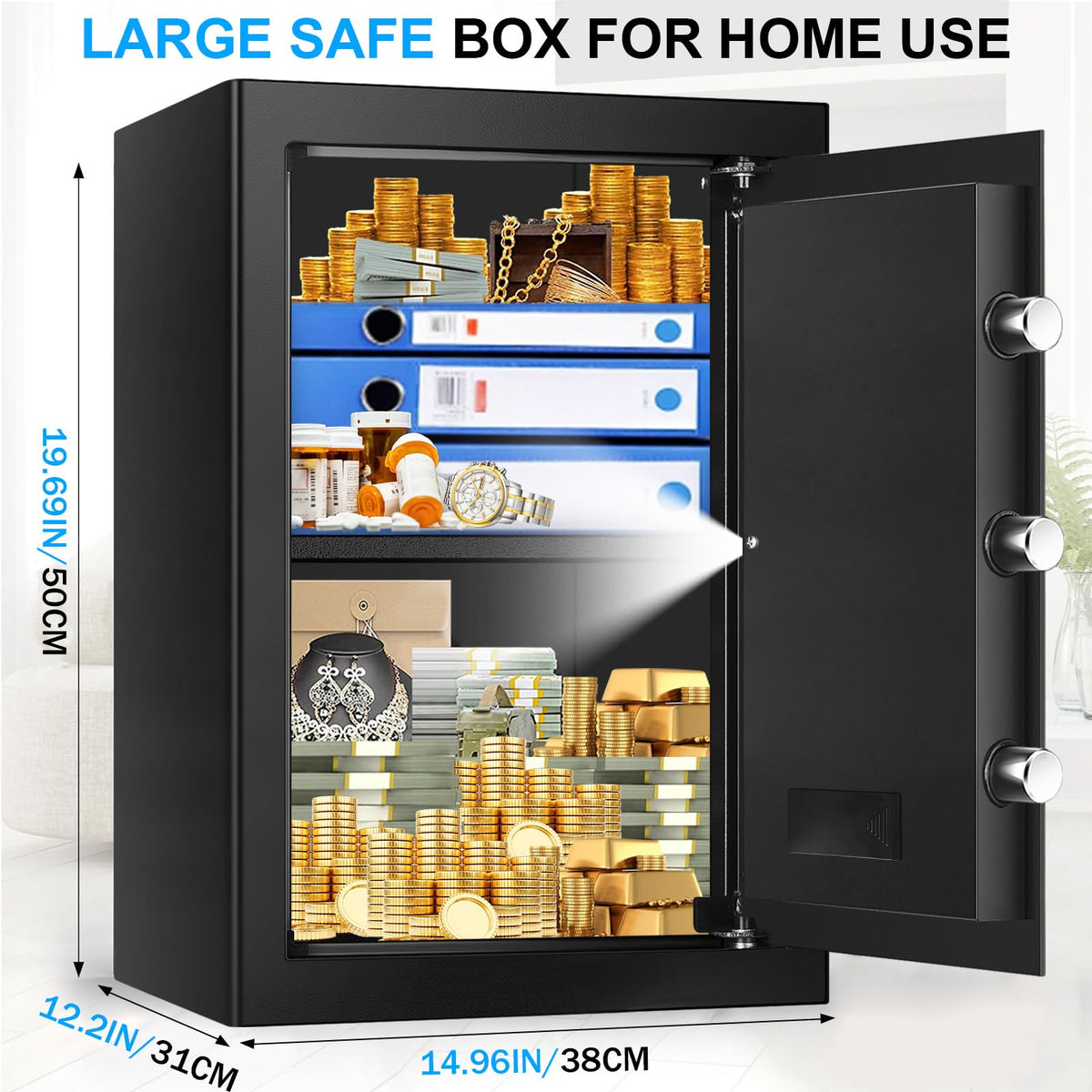TOLEBLID large home safe interior space with adjustable shelves for versatile storage